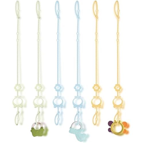 Toy Straps for Baby, 6pcs Adjustable Toy Holder for Stroller Accessories, Silicone Baby Tether Pacifier Clip, No Throw Baby Travel Essential Leash for High Chair, Car Seat, Baby Toy Clips