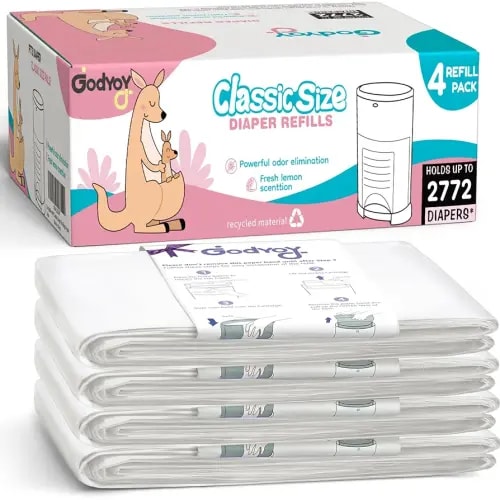 Refills Compatible with DEKOR CLASSIC Diaper Pail Refill Bags| 4 Pack| Super Powerful Odor Eliminator Extra Thick Diaper Pail Bags| Each Holds up to 2772 Diapers| Fresh Lemon Scent| Easy to Replace