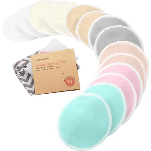 Organic Nursing Pads - 14 Washable Viscose Derived from Bamboo Breastfeeding Pads, Wash Bag, Reusable Breast Pads for Breastfeeding, Nipple Pads for Breastfeeding Essentials(Pastel Touch, L 4.8")