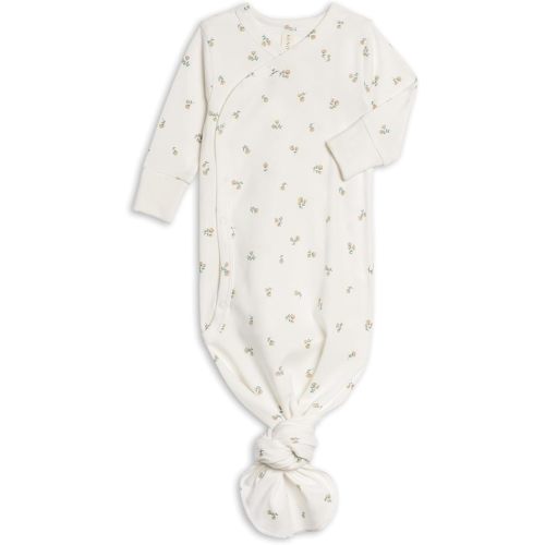 Colored Organics Baby 100% Organic Cotton Knotted Gown - Infant Indy Kimono Wrap Front Tie Knot with Mitten Cuffs
