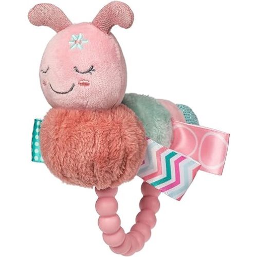 Soft Baby Rattle with Soothing Teether Ring and Sensory Tags, 6-Inches, Camilla Caterpillar