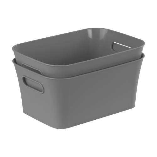 Mainstays Small Gray 2-Pack Plastic Storage Bins, 9.5 in x 6.8 in x 4.3 in