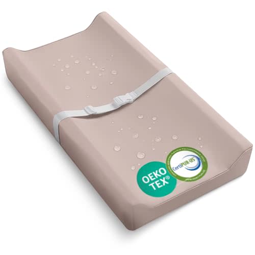 Waterproof Diaper Changing Pad by Sleepah  Vegan Leather  Wipeable Foam Changing Pad for Dresser or Table with Removable, Machine-Washable Cover  Standard Size Diaper Changing Pad  Tan