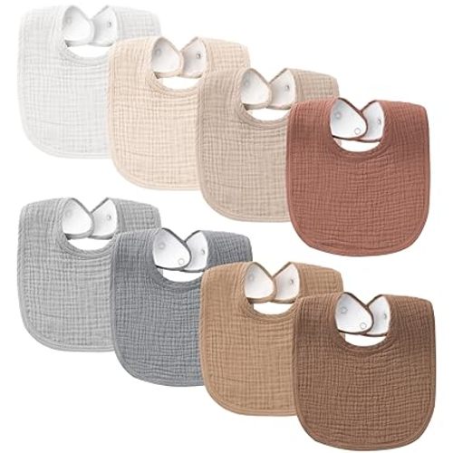 Konssy Muslin Baby Bibs 8 Pack Baby Bandana Drool Bibs for Unisex Boys Girls, 8 Solid Colors Set for Teething Drooling