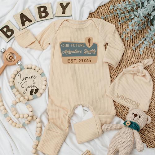 Baby bodysuit and hat set, Our Future Adventure Buddy, Infant Bodysuit, National Park, Camping Pregnancy Announcement | Baby Shower Gift