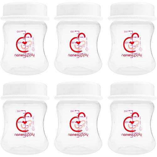 Nenesupply 4.7oz Wide Neck Breast Pump Bottles Use as for Pumping with Spectra S1 S2 Pumps. Pump. Breastmilk Storage and Collection (Pack of 6)