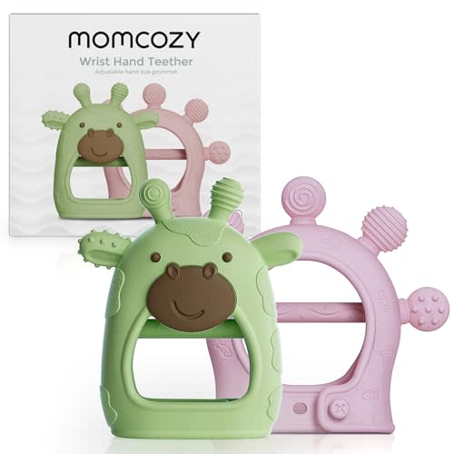 Momcozy Baby Teether Toys | Baby Teething Toys | Baby Teething Relief | Food Grade Silicone Teether Baby Toys | Baby Teether 0-6 Months | Teething Toy 6-12 Months | Baby Essential | Green and Pink