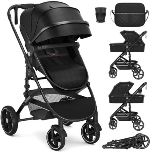 TEAYINGDE 2 in 1 Baby Stroller,Foldable Lightweight Carriage Reversible Bassinet Pram for Toddler,Travel Stroller with with Cup Holder、Storage Bag,Black