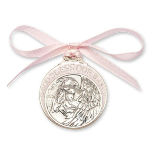 Angel Crib Medal With Pink Ribbon