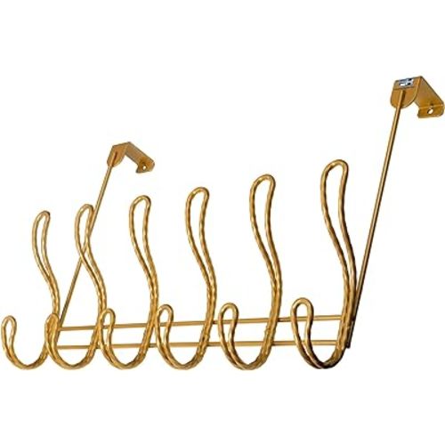Twisted Design Over the Door Hook Rack, Towel Hanger, Coat Rack for Bathroom, Bedroom or Laundry Room (Gold With 12 Hooks)