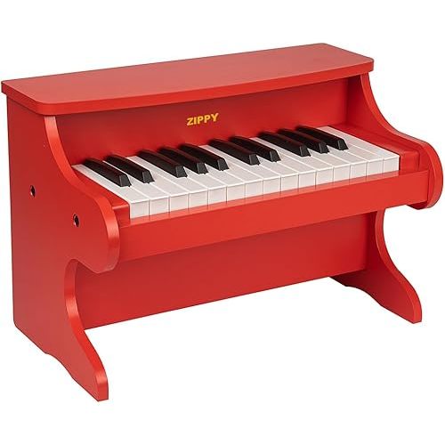 ZIPPY Kids Piano Keyboard, 25 Keys Digital Piano for Kids, Mini Music Educational Instrument Toy, Wood Piano for Toddlers Girls Boys, Red