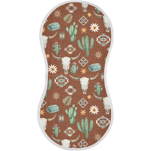 1 Pack Muslin Burp Cloths Western Cowboy Skull Brown Cotton Baby Burp Cloths Ultra Absorbent Soft Burping Cloth Washcloths for Baby Boys Girls 22x11 Inch