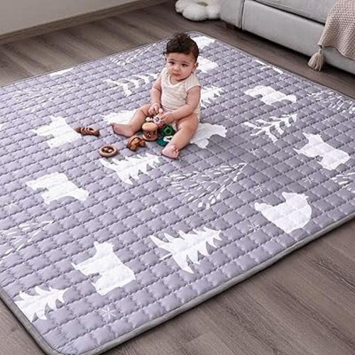 WONDAY Thick Baby Floor Playmat for Playpen, Bear Foldable Kids Crawling Mat 71 x 79 for Babies 6-12 Months, Infant Playpen Mat for Toddlers 1-3