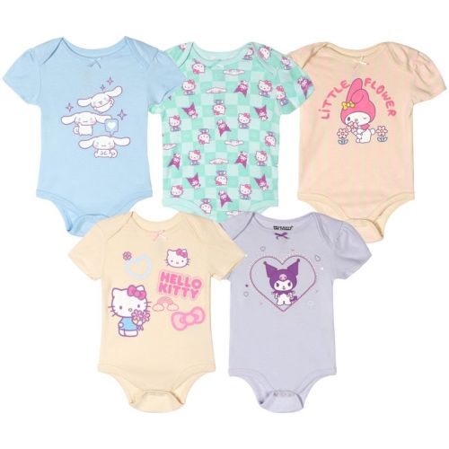 Hello Kitty Newborn Baby Girls 5 Pack Bodysuits Pastel Pink Purple Green Blue Newborn