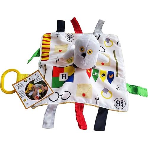 Baby Jack & Co 10x10” Wizard Lovey Owl Tag Toy for Babies Witches - House Colors - Learn Wizardry - Soft & Safe - Learn Shapes & Colors - Ideal Baby Toy & Muggle Gift - BPA Free w/Stroller Clip