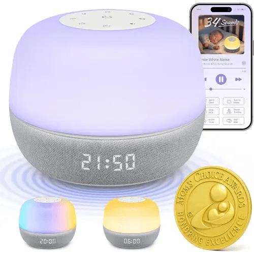 Mewaii White Noise Sound Machine for Sleeping – Better Sleep, Baby Sound Machine with Free App, 360 RGB Light, Sunrise Wake-Up Mode, Sleep Soother for Adults & Kids, Baby Essentials for Newborns