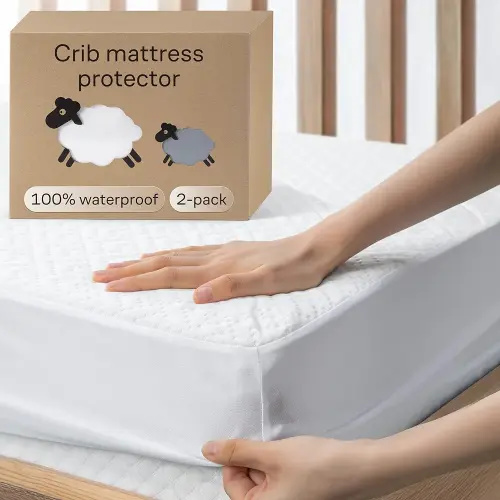 Crib 2 Pack 100% Waterproof Mattress Protector, Soft Breathable Crib Mattress Protector with Deep Pocket, Crib Mattress Pad for Toddler and Baby (52x28, White, Gray) - Viscose Made from Bamboo