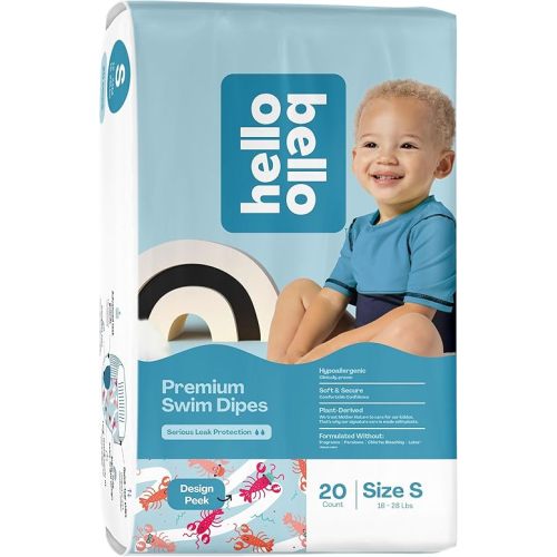Hello Bello Premium Swim Diapers - Size S (16-28 lbs), Cute Extra-Bright Lobster Designs, 20 Count Jumbo Pack