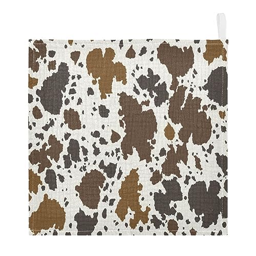 YETTASBIN Cow Print Muslin Baby Hand Washcloths, Soft Cotton Bath Face Towel, 4 Layers Extra Absorbent Feeding Burp Cloth for Newborn Infant Sensitive Skin, 5 Pack