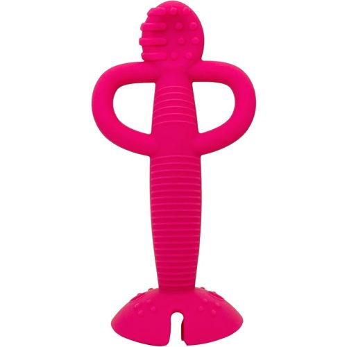 Busy Baby Teething Spoon - 2-in-1 Teether and Training Spoon for Self Feeding, Dishwasher Safe, BPA Free, Food Grade Silicone (Pink)
