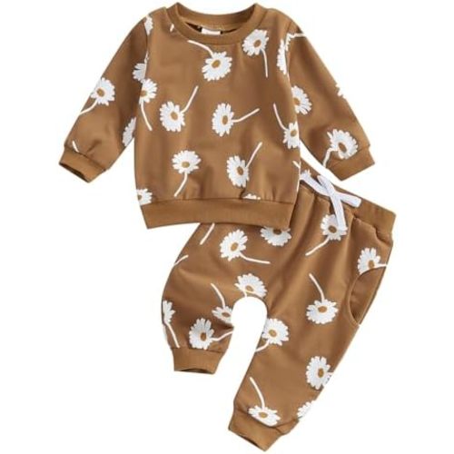 Kaipiclos Baby Girl Fall Winter Clothes Toddler Sweatsuit Outfit Floral Print Sweatshirt Long Sleeve Shirt Top Pants Clothing