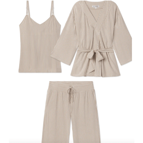 LAKE | Women | DreamModal Pajamas | Sandstone Pencil Stripe Maternity Kimono Bundle