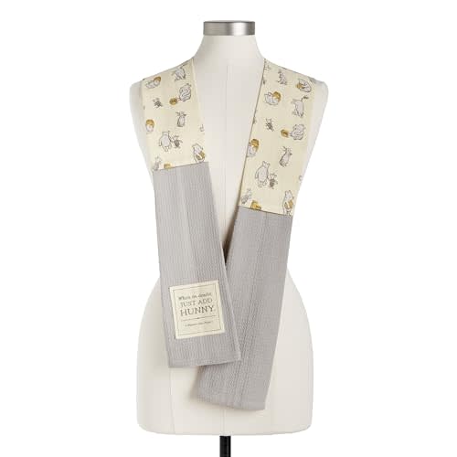 DEMDACO byDesign Serving Collection When in Doubt Just Add Hunny Pooh Classic Yellow Bear Grey and Yellow One Size All Cotton Over The Shoulder Kitchen Towel Boa