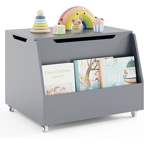 Costzon Kids Toy Box, Wooden Toy Storage Organizer for Girls Boys, Toy Storage Chest Bench for Toddler Room, Playroom, Bedroom, Living Room, Nursery (Classic, Gray)