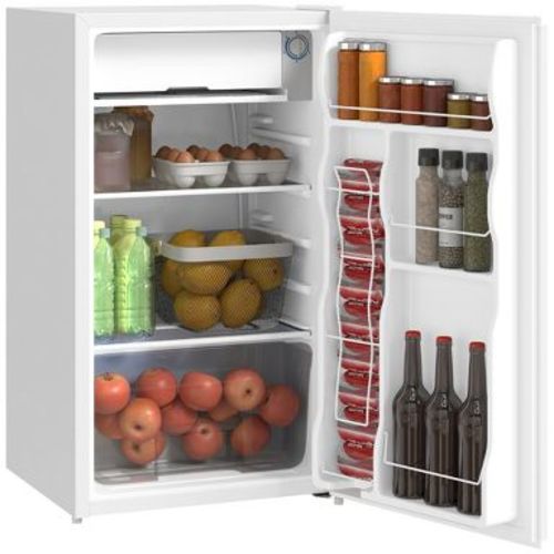 HOMCOM Mini Fridge with Freezer, 3.2 Cu.Ft Compact Refrigerator with Adjustable Shelf, Mechanical Thermostat and Reversible Door for Bedroom, White