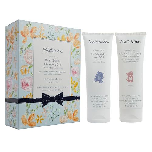 Noodle & Boo Baby Bath & Massage Gift Set – Includes 4 oz Newborn Hair & Body Wash & Super Soft Lotion, Hypoallergenic, Pediatrician-Tested, Dermatologist-Tested for Delicate and Sensitive Baby Skin