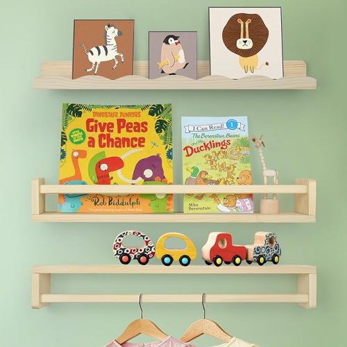 Floating Solid Pine Nursery Shelves - 23.6" - Set of 2 + 1 - Natural