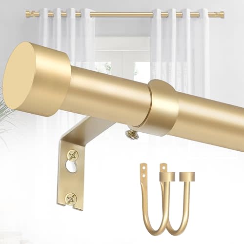 YNL Gold Curtain Rod for Window 18-45’’(1.5-3.75ft), Small Drapery Rods with 2PCS Curtain Holdbacks, Adjustable Heavy Duty Curtain Rod with Cap Finials, Recommended Window Size: 18”-37”