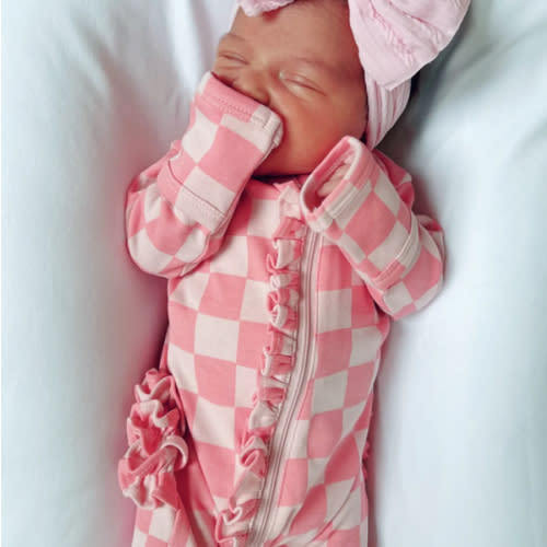Strawberry/Rosy Checkerboard / Organic Frill Zip Footie – SpearmintLOVE