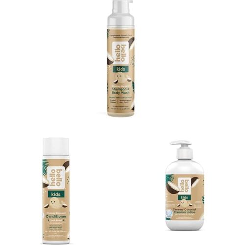 Hello Bello Creamy Coconut Baby Essentials Bundle | Shampoo & Body Wash, Conditioner & Lotion | Hypoallergenic, Dermatologist & Pediatrician Tested for Babies and Kids