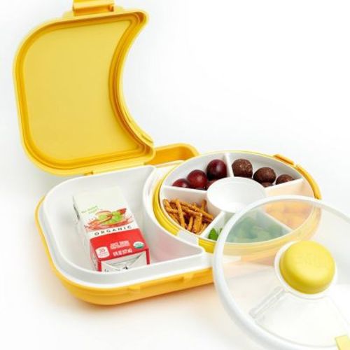 Gobe Kids' 2-in-1 Bento Style Lunchbox With Small Snack Spinner Flip - Honey Yellow