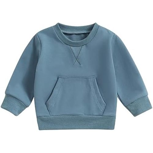Toddler Baby Boy Girl Long Sleeve Crewneck Pullover Sweatshirt Sweater Outfits Solid Color Casual Clothes