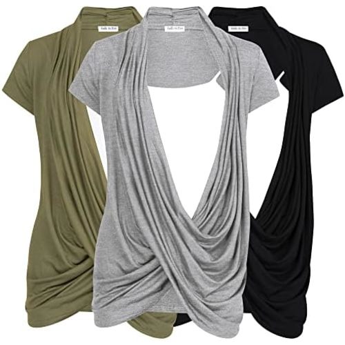 Free to Live 3 Pack Nursing Tops Breastfeeding Shirts Criss Cross Tops for Women Fall Maternity Clothes Short Sleeve Cardigan