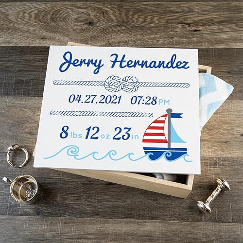 Personalized Baby Keepsake Box (Large, Blue Nautical)