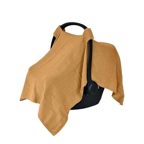 Huxie Denmark - 100% Organic Muslin Baby Car Seat Cover Muslin Carseat Canopy Baby Car Seat Covers for Boys and Girls (Autumn Yellow)