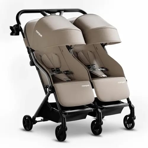 Mompush Lithe Double Stroller, Lightweight Side by Side Stroller for Newborn and Toddler, Easy Fold, Spacious Seats with Recline, UPF50+ Canopy