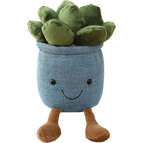 WUZHOU Tulip Plush Toy, 13.7" Flower Pot Stuffed Plushie Pillow Decoration, Soft Fluffy Toy Succulent Plants Friend Throw Pillow, Multicolor (Blue-Succulent)