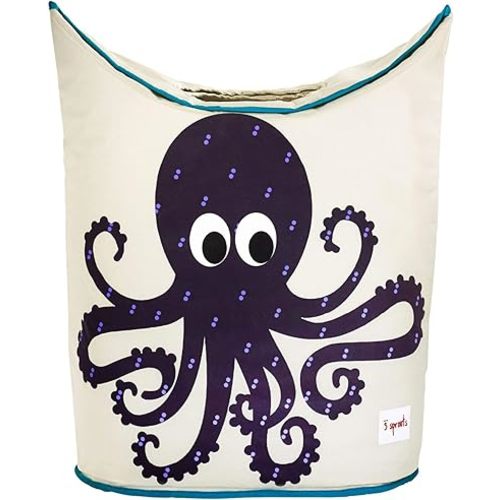 3 Sprouts Baby Laundry Basket for Nursery - Hamper with Handles/Lid, Large Storage Basket, Toy Bin, Room Decor - Kids Hamper, Baby Clothes Storage Organizer, Octopus