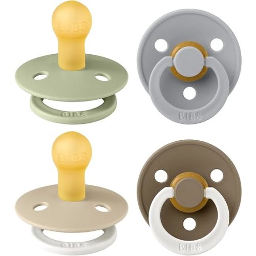 BIBS Colour Soother 4-Pack | BPA Free Dummy Pacifier | Round Nipple | Natural Rubber Latex | Made in Denmark | Size 0-6 Months | Vanilla Glow Mix