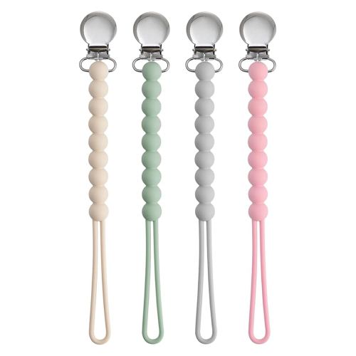 Pacifier Clips for Boys Girls - MORIBOX 4 Pack Paci Clip Soothe Baby Binky Holder for Shower Birthday Gift