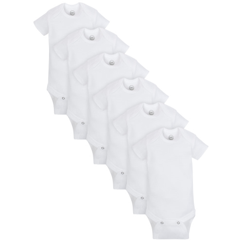Newborn Cotton White Short Sleeve Bodysuits, 6-Pack,