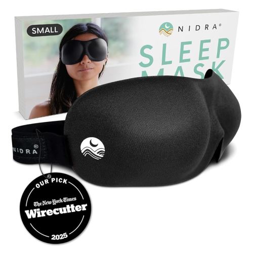 Nidra Small Sleep Mask for Side Sleepers – Zero Pressure Fit, Light Blocking Eye Shade for Travel & Lash Extensions – Black, Small Size
