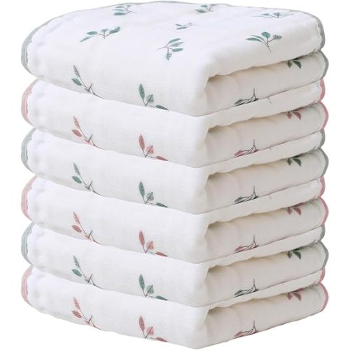 Muslin Burp Cloths, Pack of 6, 100% Cotton 6-Layer Extra Large 20''x10'' & Super Soft Absorbent Washcloths for Newborn Babies & Burping Clothes for Both Baby Boy & Girl