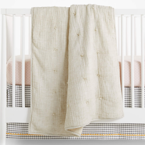 Aire Stone Tan Crinkle Organic Cotton Baby Crib Quilt