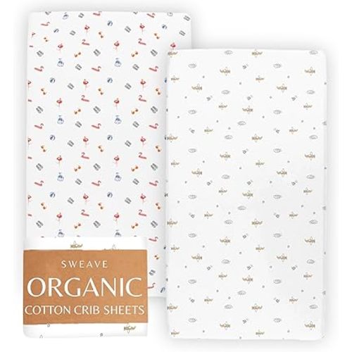 Organic Cotton Crib Sheets (2-Pack) - 100% GOTS Certified, Breathable, Double-Elastic, Fitted (28"x52")