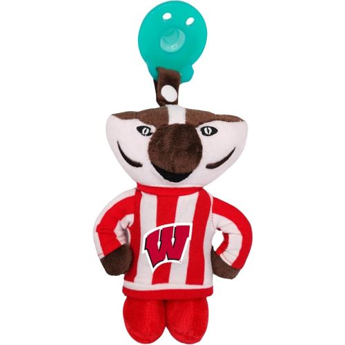 Baby Boy and Girl Silicone Pacifier with College Mascot Stuffed Toy Plush, Collegiately Licensed, Bucky Badger, University of Wisconsin–Madison